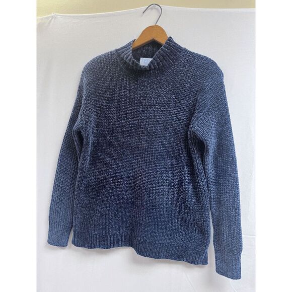 Time and Tru Womens Pullover Mock Neck Pullover Cotton Sweater Blue S/4-6 - Picture 2 of 7